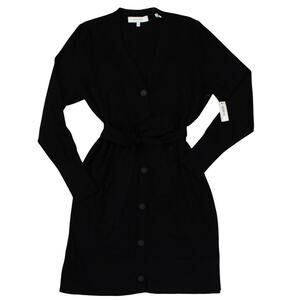 NWT Lark & Ro Black Button Front Tie Waist Cardigan Sweater Dress M